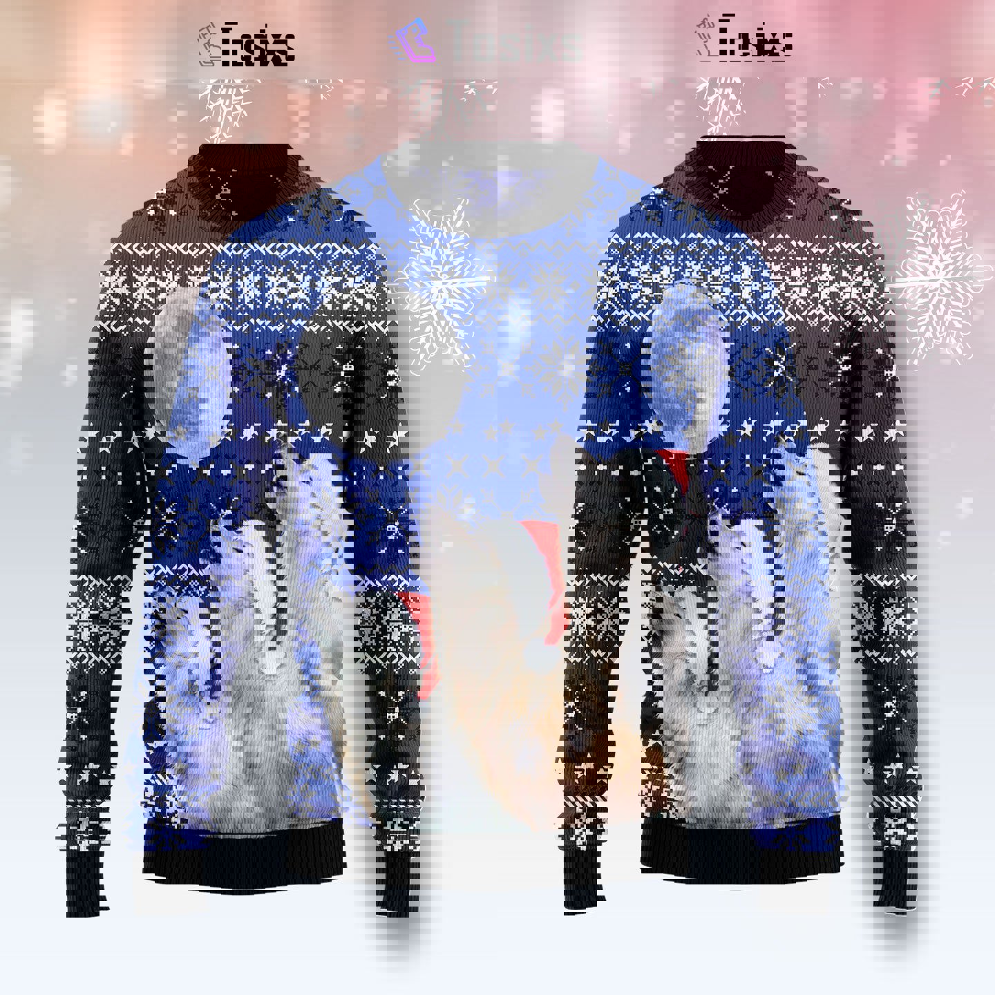 Wolf howling moon ugly christmas sweater…