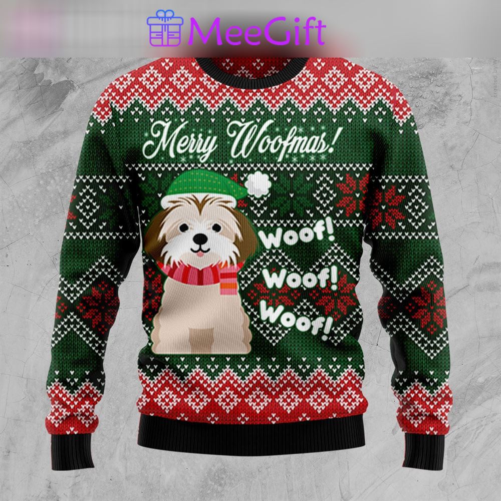 Shih tzu woofmas ugly christmas sweater…