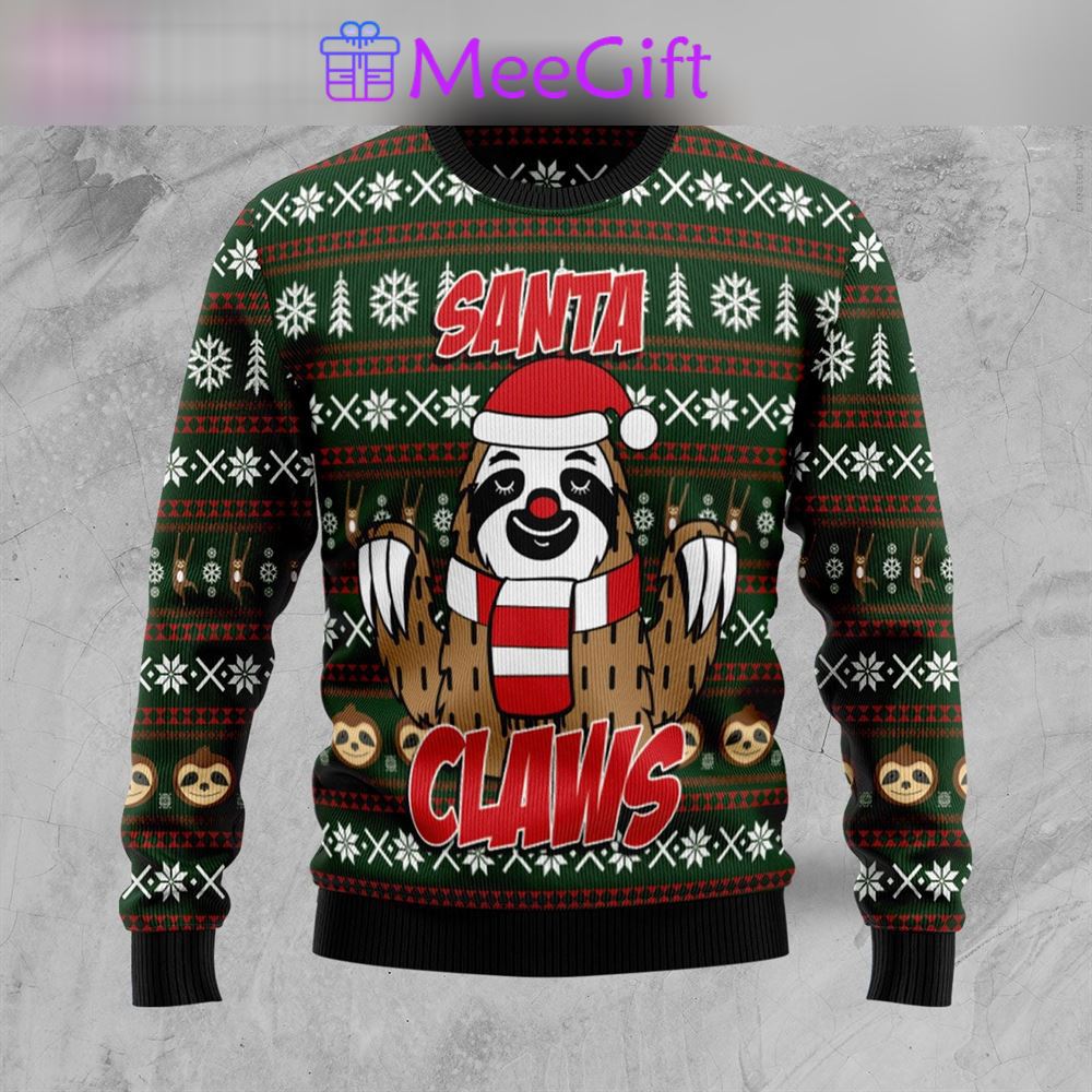 Sloth santa claws ugly christmas sweater…