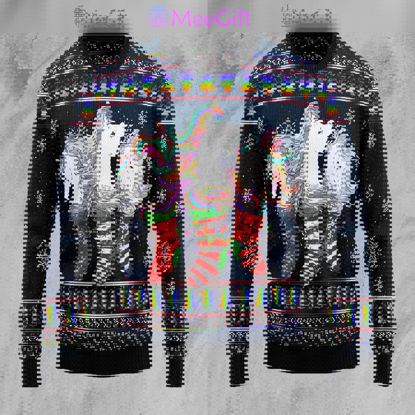 Unicorn socks xmas ugly christmas sweater…