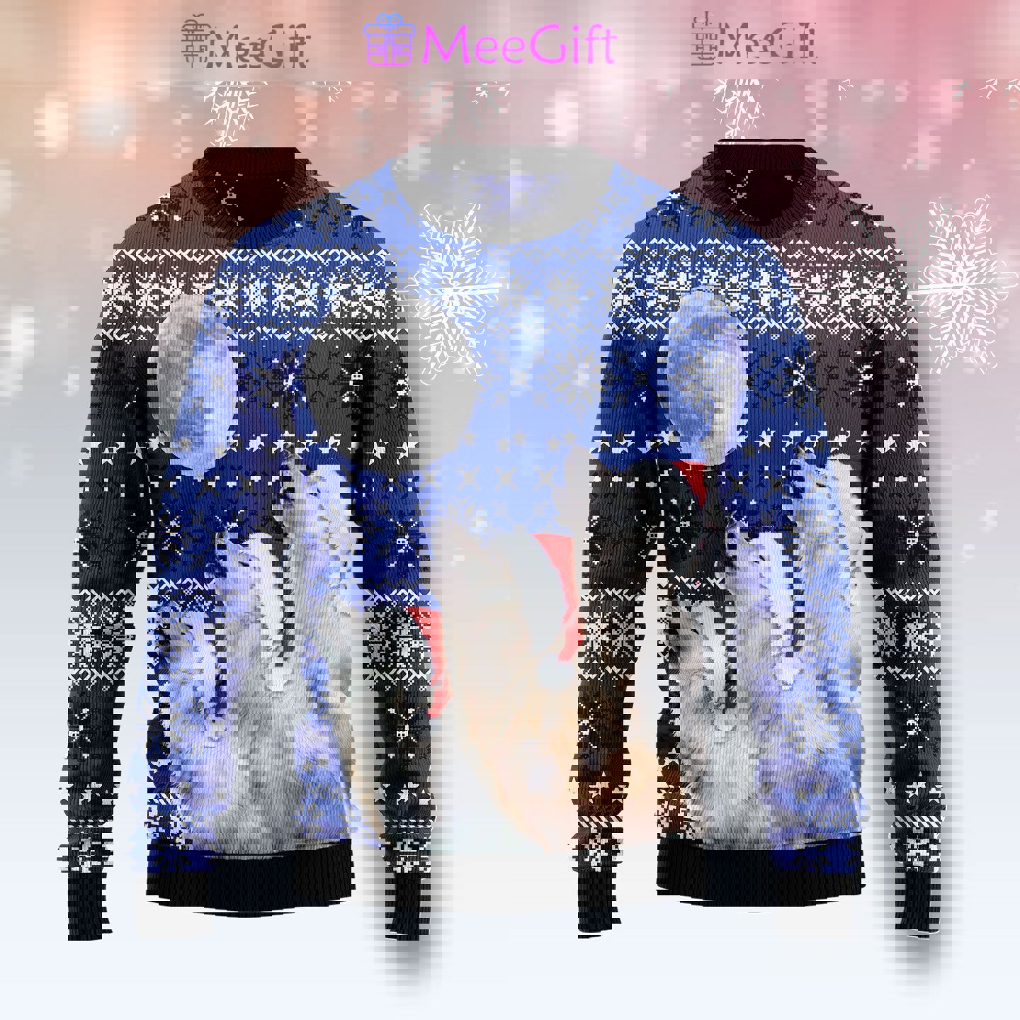 Wolf howling moon ugly christmas sweater…