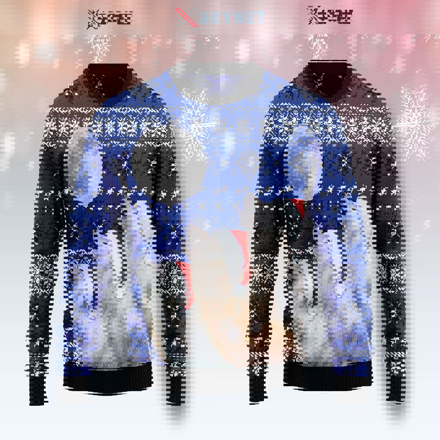 Wolf howling moon ugly christmas sweater…
